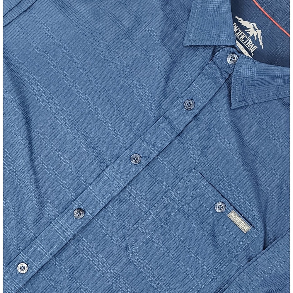Pacific Trail Hiking Shirt Men's Large Blue S/S Performance Outdoor Vented EUC‎